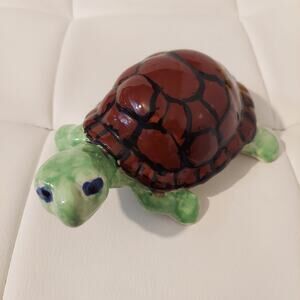 Vintage Signed by DANA Green Turtle Hand Painted 6"L Porcelain Figurine